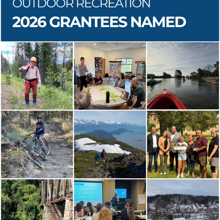 RURAL HEALTH X OUTDOOR RECREATION A collage of nine outdoor recreation activities with the words "Rural Health x Outdoor Recreation 2026 Grantees Named."